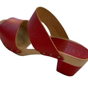 French Théo for Agnes B. Leather Clog Sandals Red Size 9